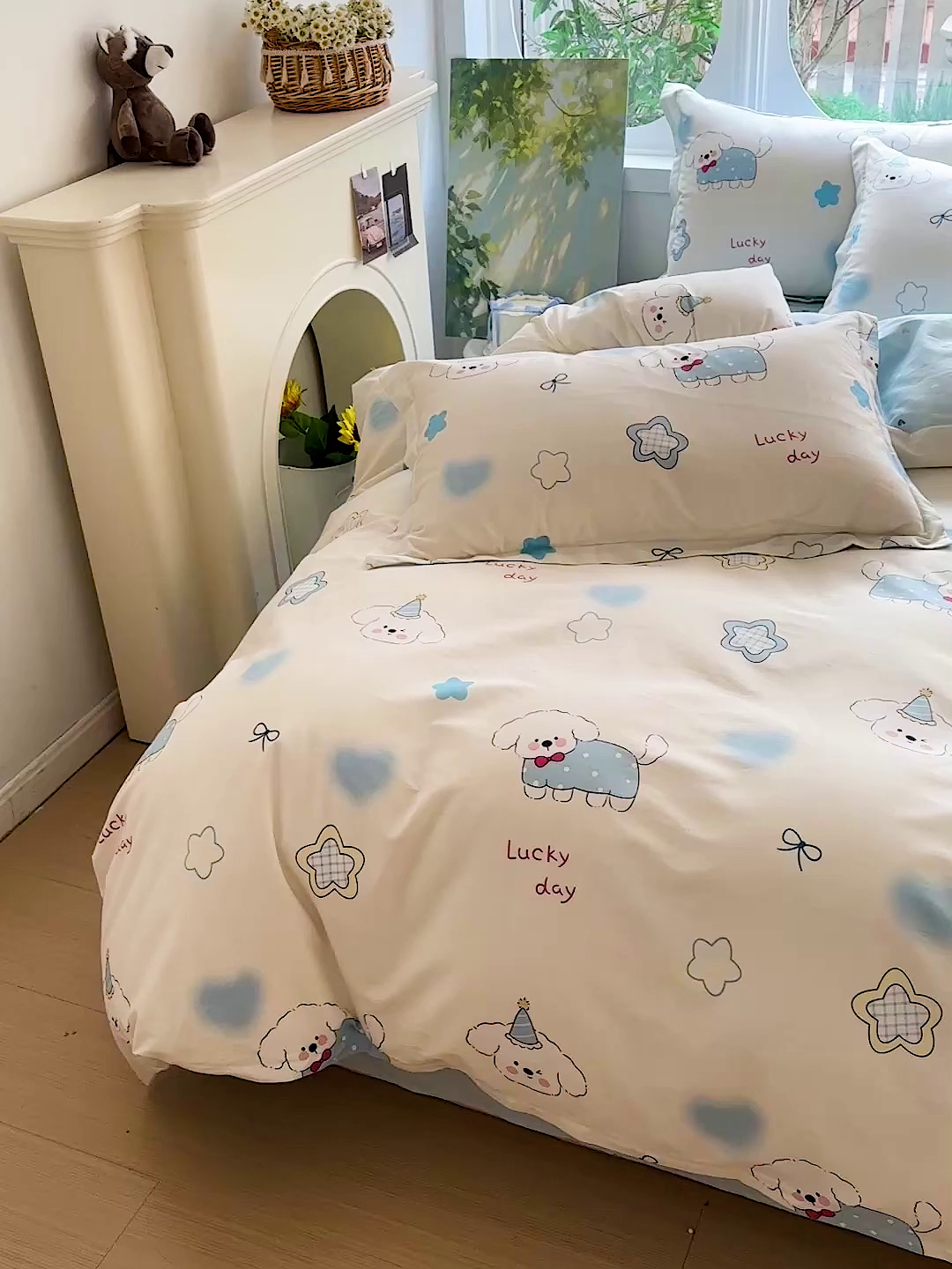 91家纺网 家纺一手货源 找家纺 恩泽家纺 2026春夏新款全棉纯棉12868印花四件套（提供买家秀，预留缩水率） 星愿萌犬