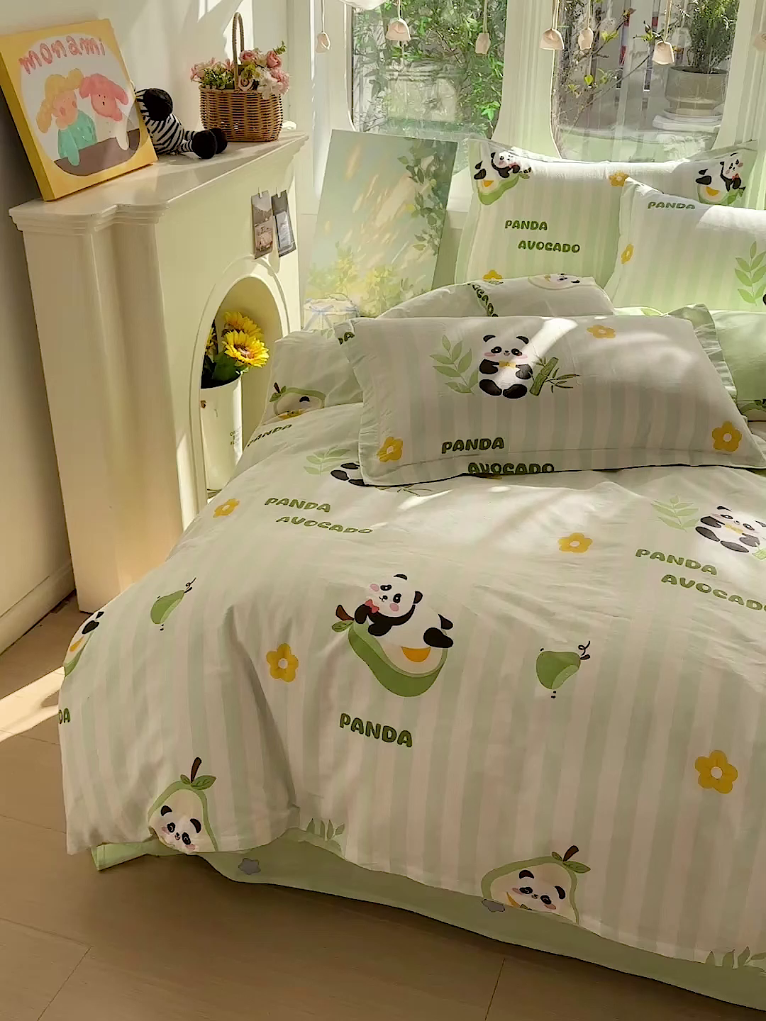 91家纺网 家纺一手货源 找家纺 恩泽家纺 2026春夏新款全棉纯棉12868印花四件套（提供买家秀，预留缩水率） 熊猫与牛油果