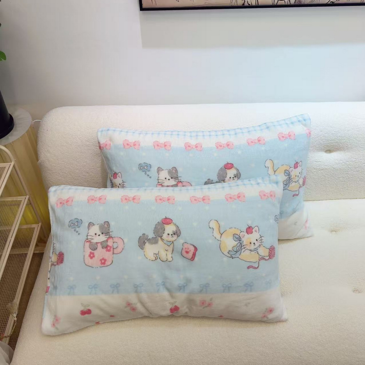 润缦 2026新款卡通单枕套 泡芙小萌喵