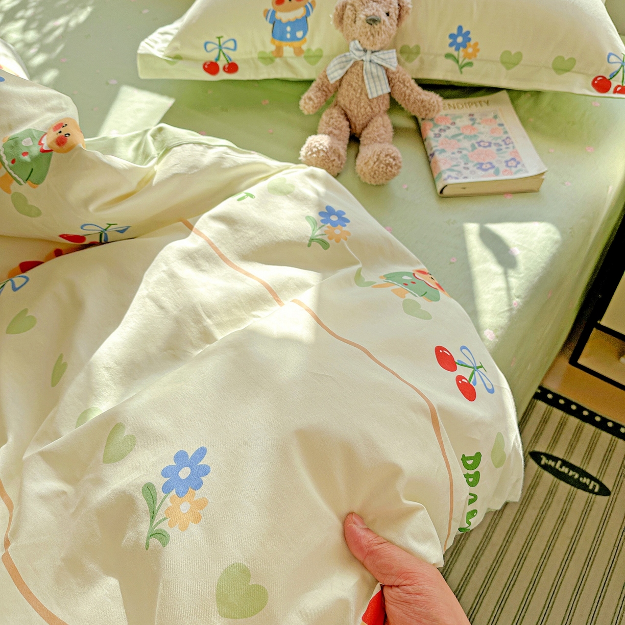 91家纺网 家纺一手货源 找家纺 恩泽家纺 2026春夏新款全棉纯棉12868印花四件套（提供买家秀，预留缩水率） 樱桃兔