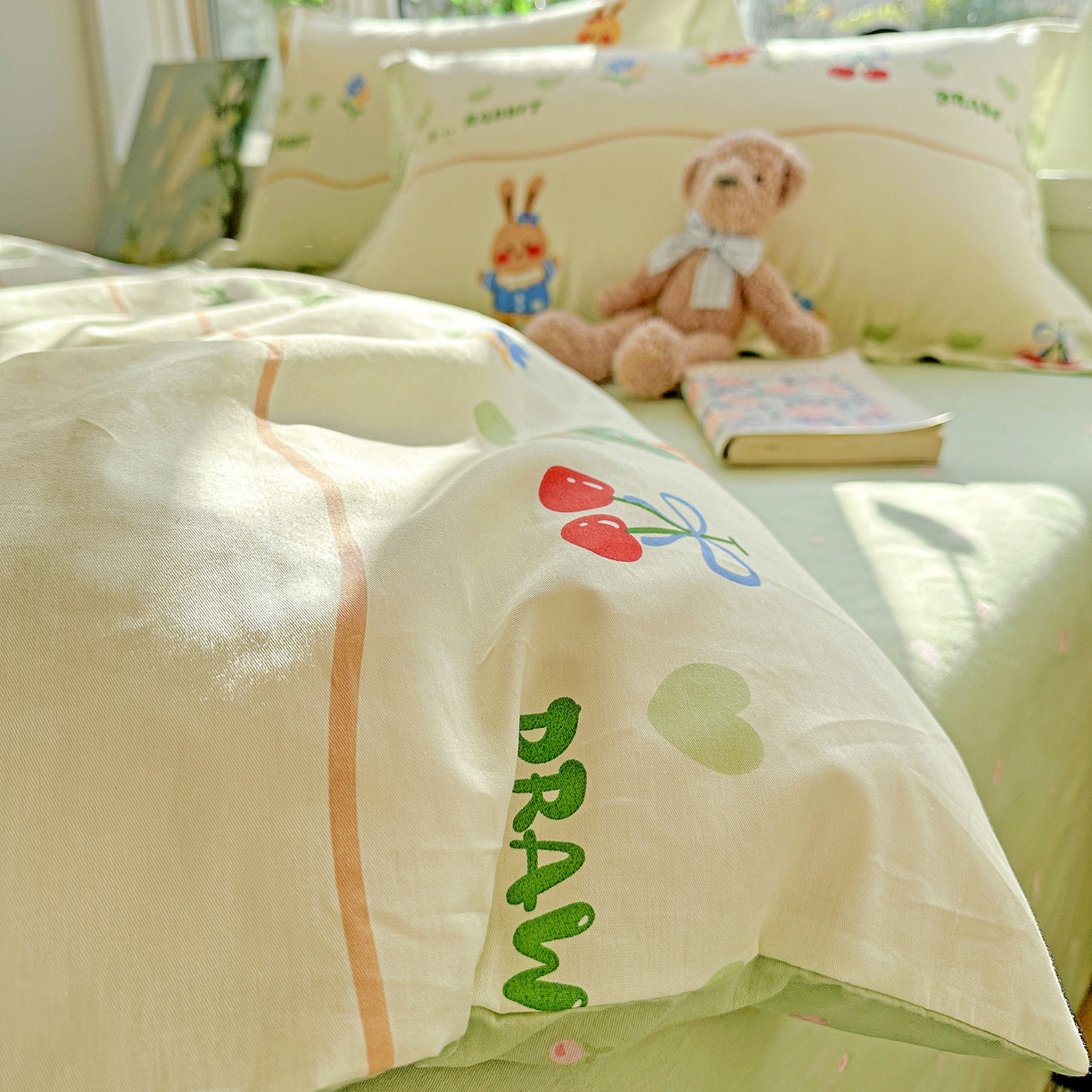 91家纺网 家纺一手货源 找家纺 恩泽家纺 2026春夏新款全棉纯棉12868印花四件套（提供买家秀，预留缩水率） 樱桃兔