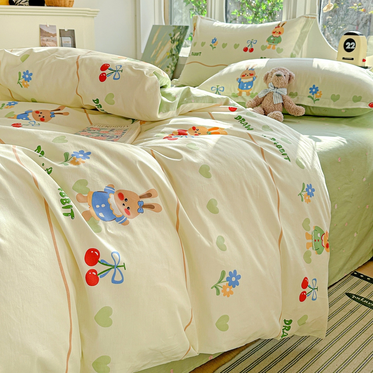 91家纺网 家纺一手货源 找家纺 恩泽家纺 2026春夏新款全棉纯棉12868印花四件套（提供买家秀，预留缩水率） 樱桃兔