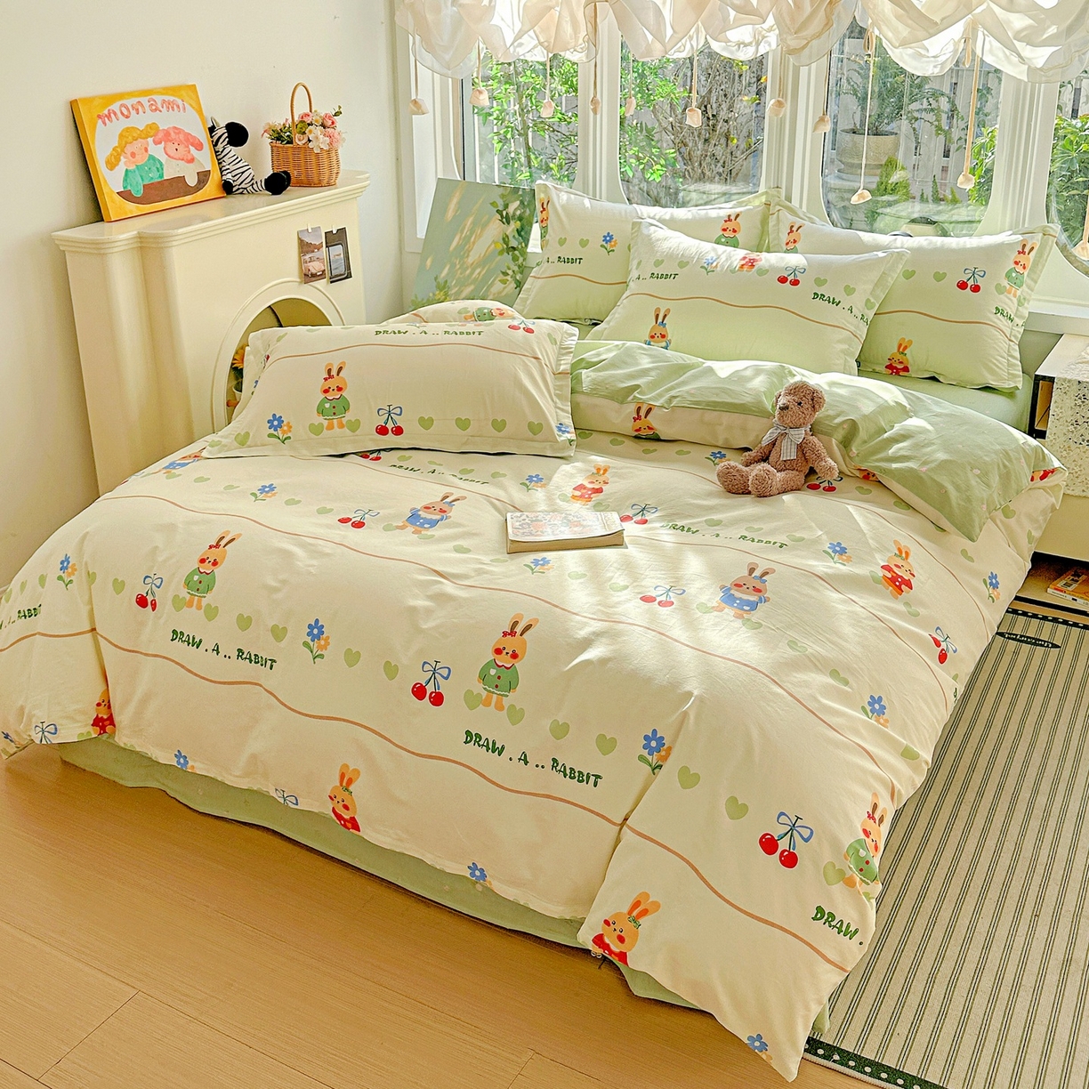 91家纺网 家纺一手货源 找家纺 恩泽家纺 2026春夏新款全棉纯棉12868印花四件套（提供买家秀，预留缩水率） 樱桃兔