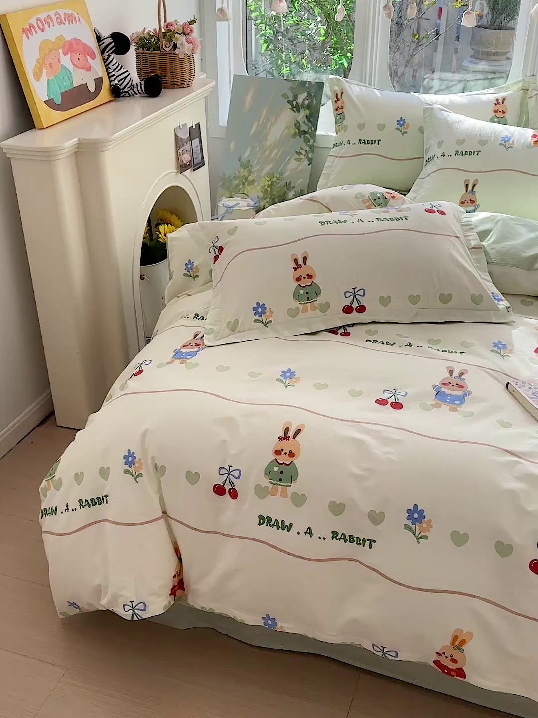 91家纺网 家纺一手货源 找家纺 恩泽家纺 2026春夏新款全棉纯棉12868印花四件套（提供买家秀，预留缩水率） 樱桃兔