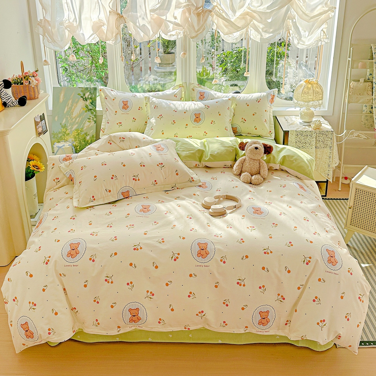 91家纺网 家纺一手货源 找家纺 恩泽家纺 2026春夏新款全棉纯棉12868印花四件套（提供买家秀，预留缩水率） 樱桃小熊