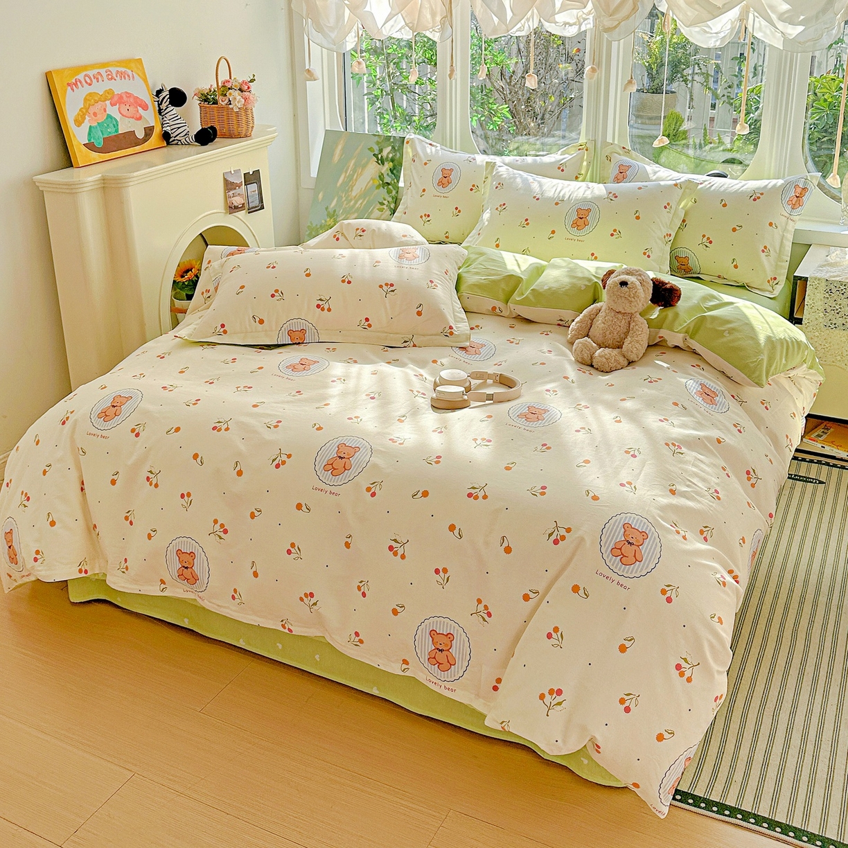 91家纺网 家纺一手货源 找家纺 恩泽家纺 2026春夏新款全棉纯棉12868印花四件套（提供买家秀，预留缩水率） 樱桃小熊