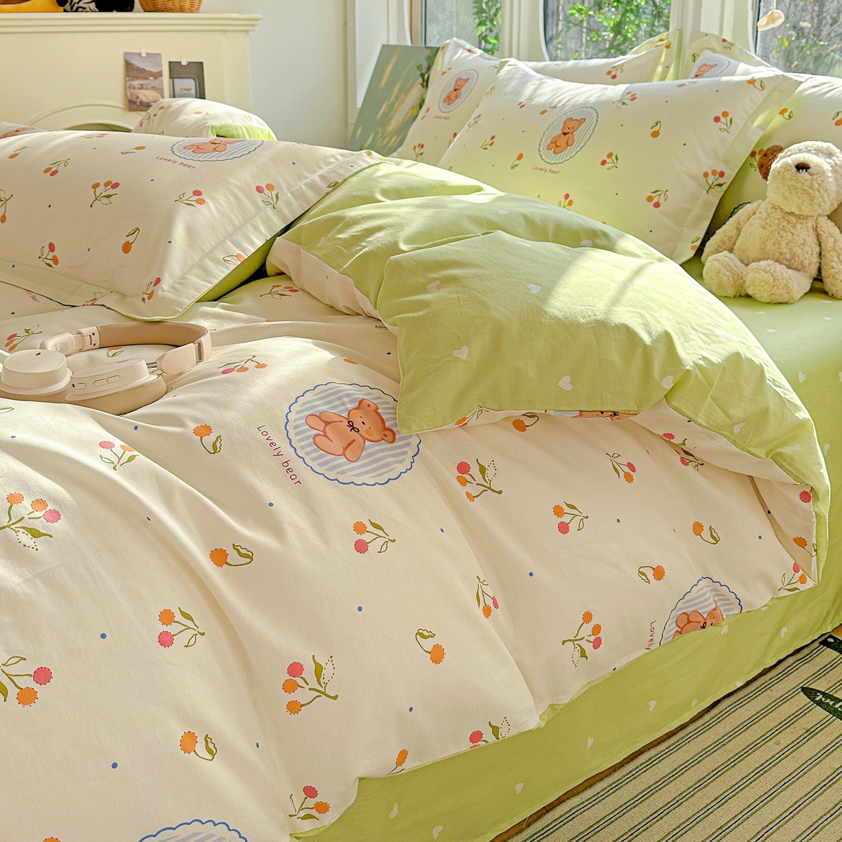 91家纺网 家纺一手货源 找家纺 恩泽家纺 2026春夏新款全棉纯棉12868印花四件套（提供买家秀，预留缩水率） 樱桃小熊