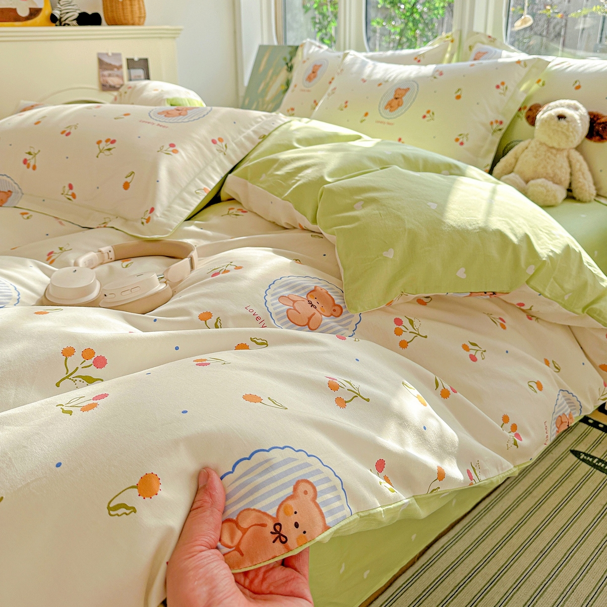 91家纺网 家纺一手货源 找家纺 恩泽家纺 2026春夏新款全棉纯棉12868印花四件套（提供买家秀，预留缩水率） 樱桃小熊