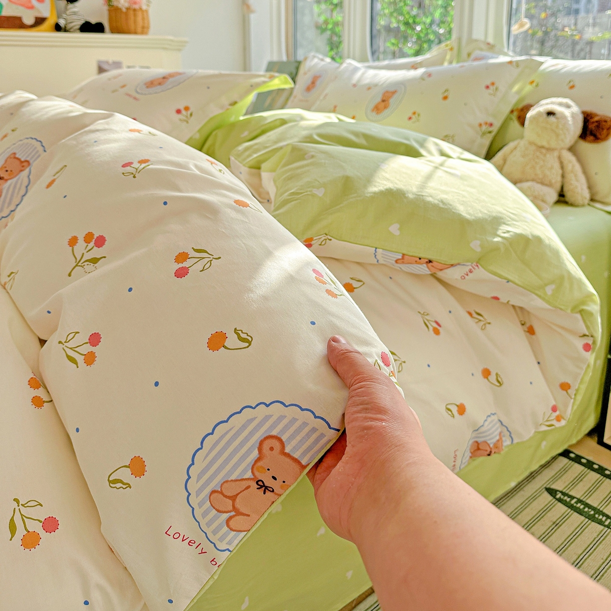 91家纺网 家纺一手货源 找家纺 恩泽家纺 2026春夏新款全棉纯棉12868印花四件套（提供买家秀，预留缩水率） 樱桃小熊