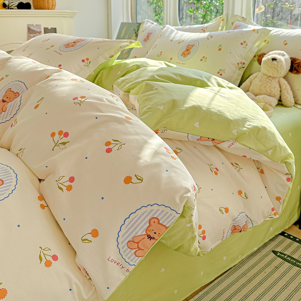 91家纺网 家纺一手货源 找家纺 恩泽家纺 2026春夏新款全棉纯棉12868印花四件套（提供买家秀，预留缩水率） 樱桃小熊