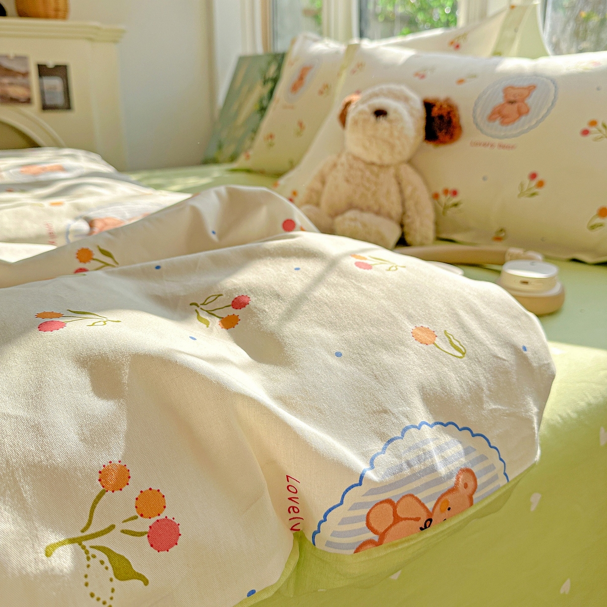 91家纺网 家纺一手货源 找家纺 恩泽家纺 2026春夏新款全棉纯棉12868印花四件套（提供买家秀，预留缩水率） 樱桃小熊