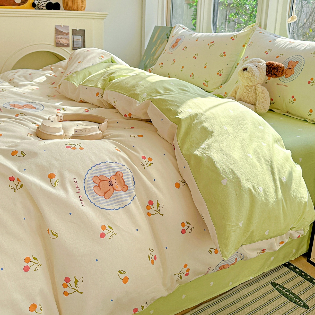 91家纺网 家纺一手货源 找家纺 恩泽家纺 2026春夏新款全棉纯棉12868印花四件套（提供买家秀，预留缩水率） 樱桃小熊