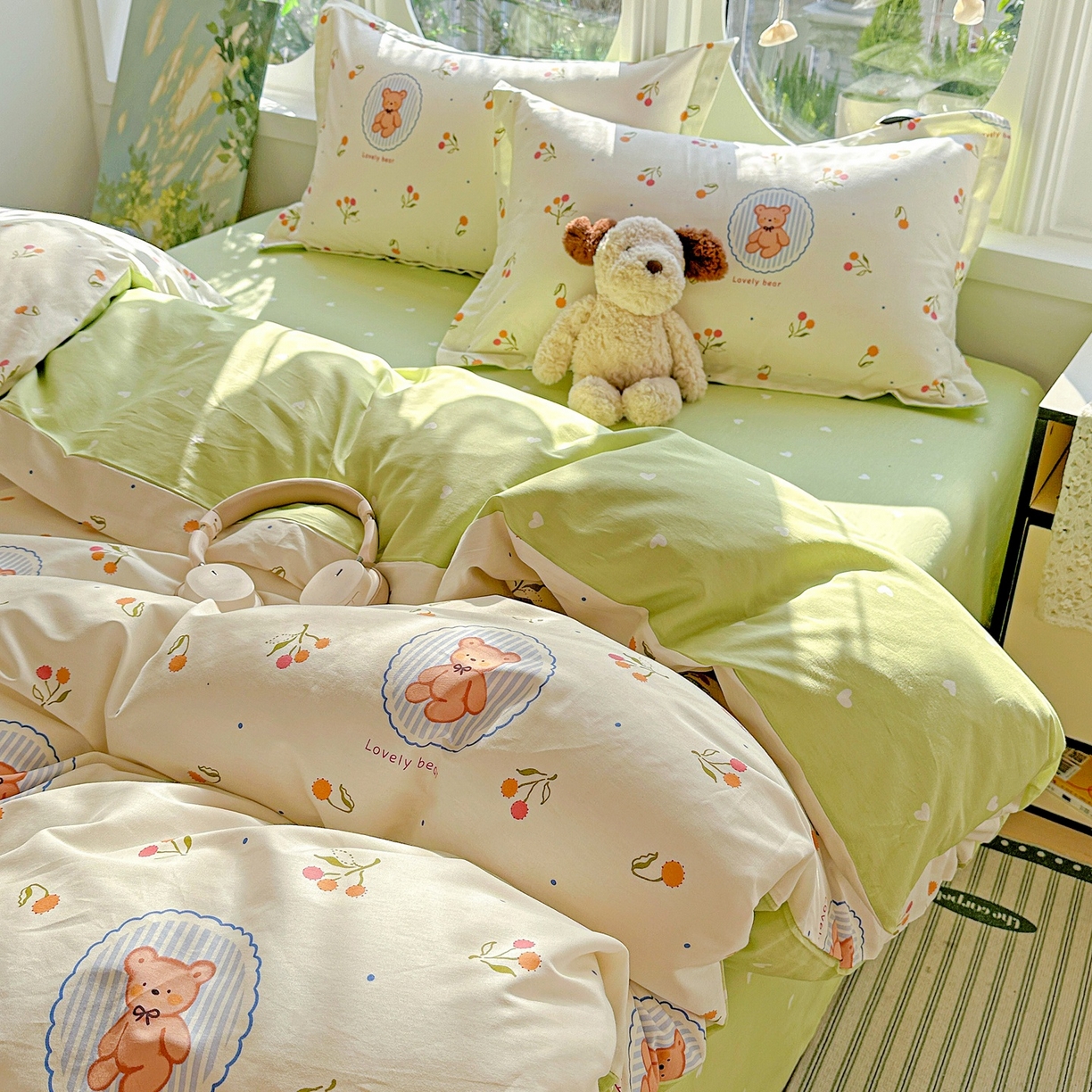 91家纺网 家纺一手货源 找家纺 恩泽家纺 2026春夏新款全棉纯棉12868印花四件套（提供买家秀，预留缩水率） 樱桃小熊