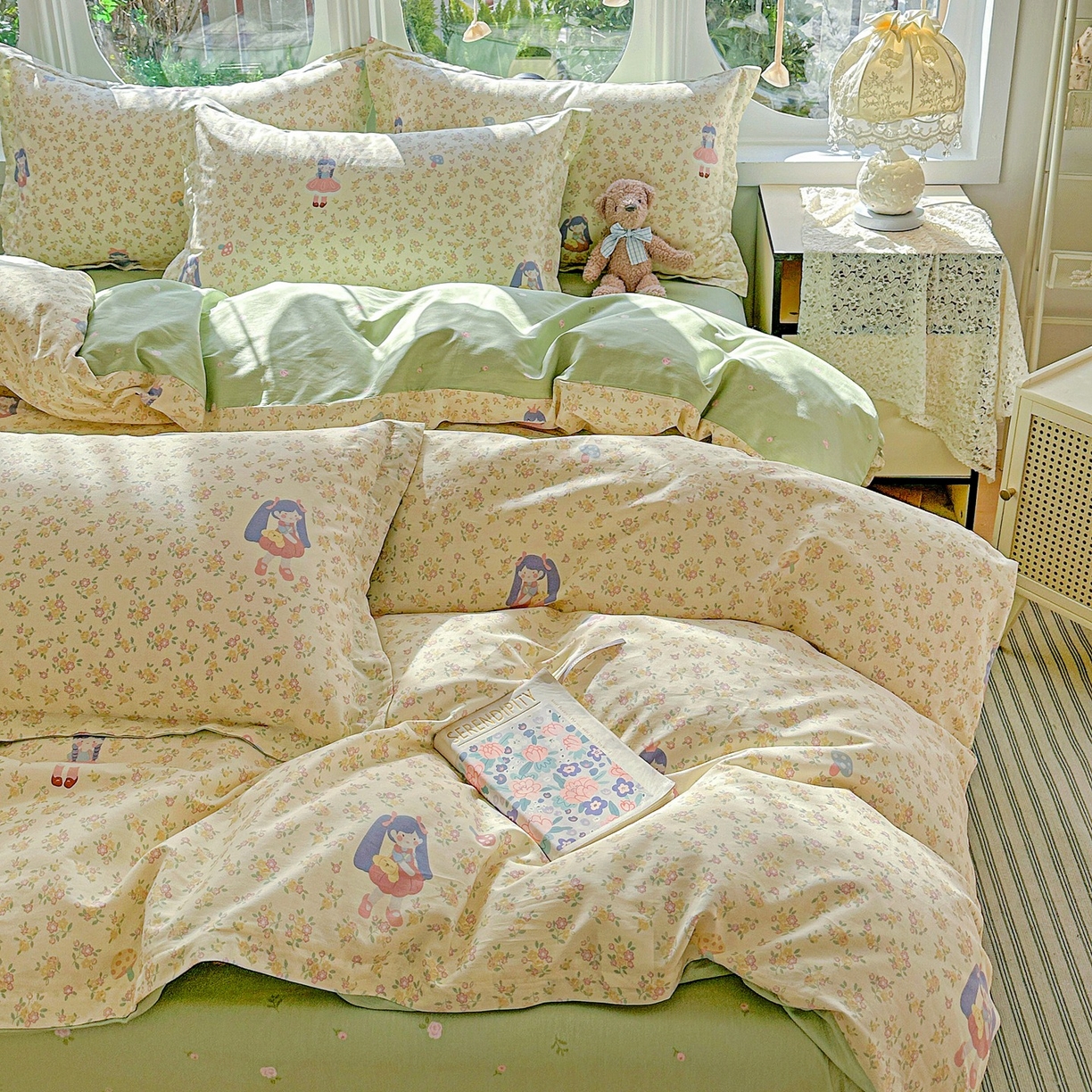 恩泽家纺 2026春夏新款全棉纯棉12868印花四件套（提供买家秀，预留缩水率） 宅宅女孩