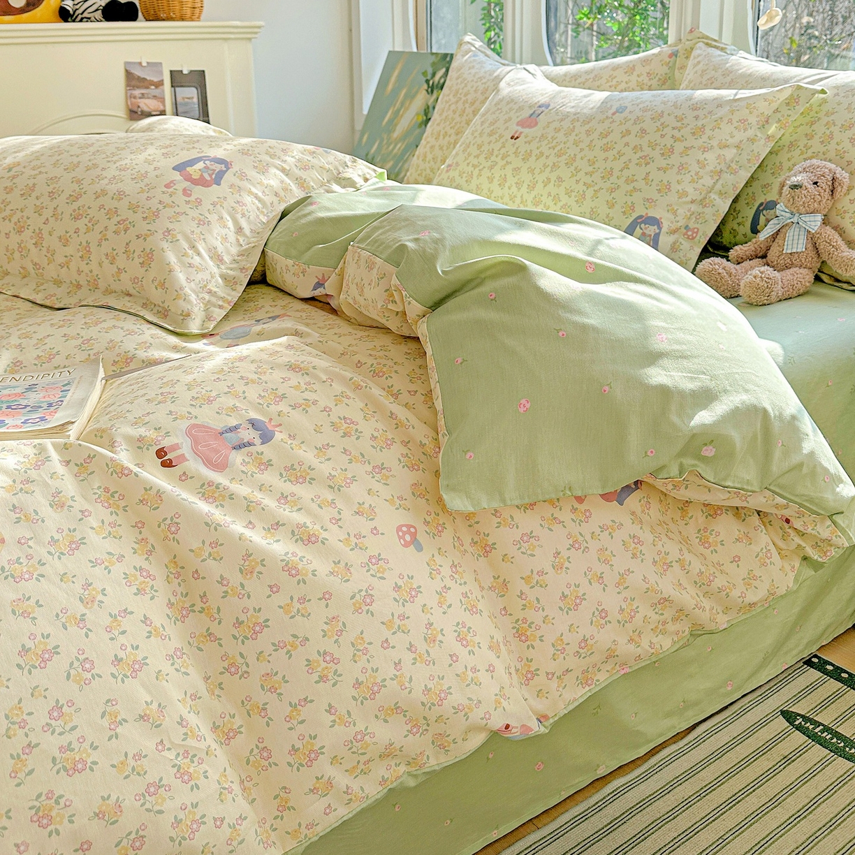 91家纺网 家纺一手货源 找家纺 恩泽家纺 2026春夏新款全棉纯棉12868印花四件套（提供买家秀，预留缩水率） 宅宅女孩