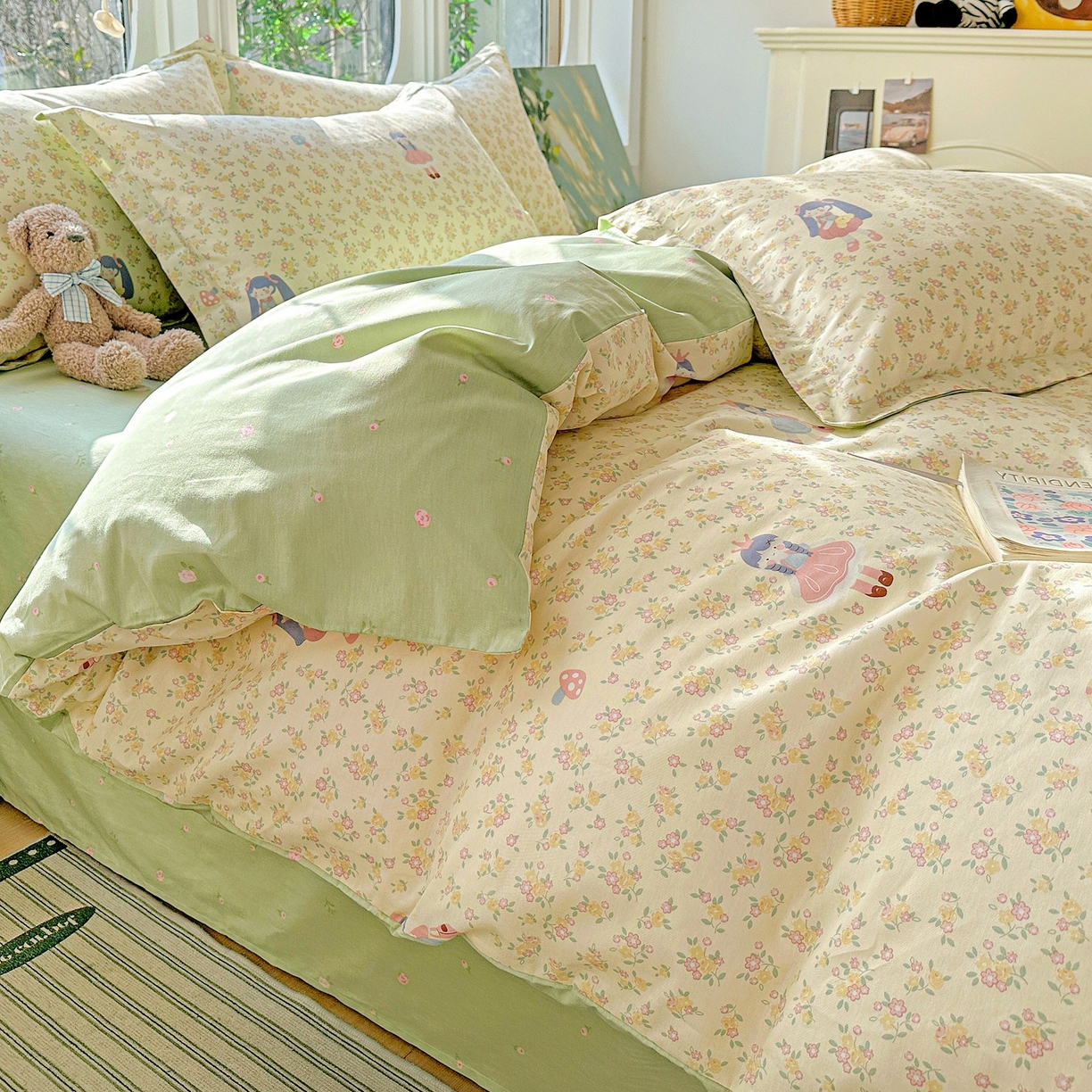 91家纺网 家纺一手货源 找家纺 恩泽家纺 2026春夏新款全棉纯棉12868印花四件套（提供买家秀，预留缩水率） 宅宅女孩