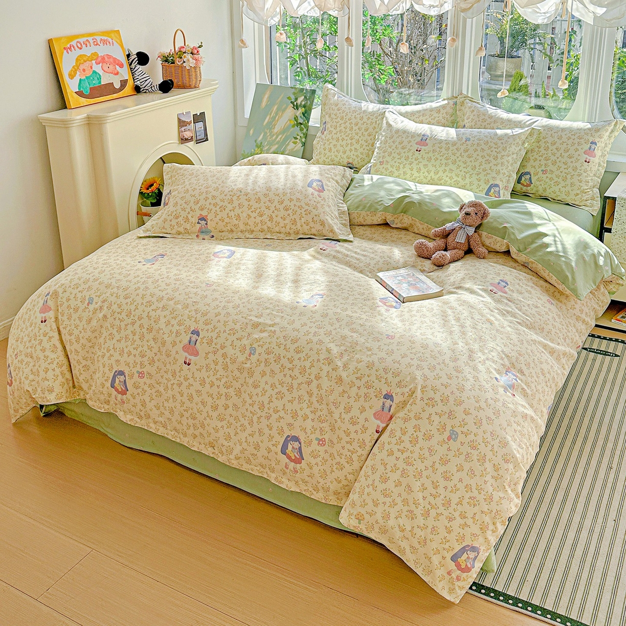 91家纺网 家纺一手货源 找家纺 恩泽家纺 2026春夏新款全棉纯棉12868印花四件套（提供买家秀，预留缩水率） 宅宅女孩