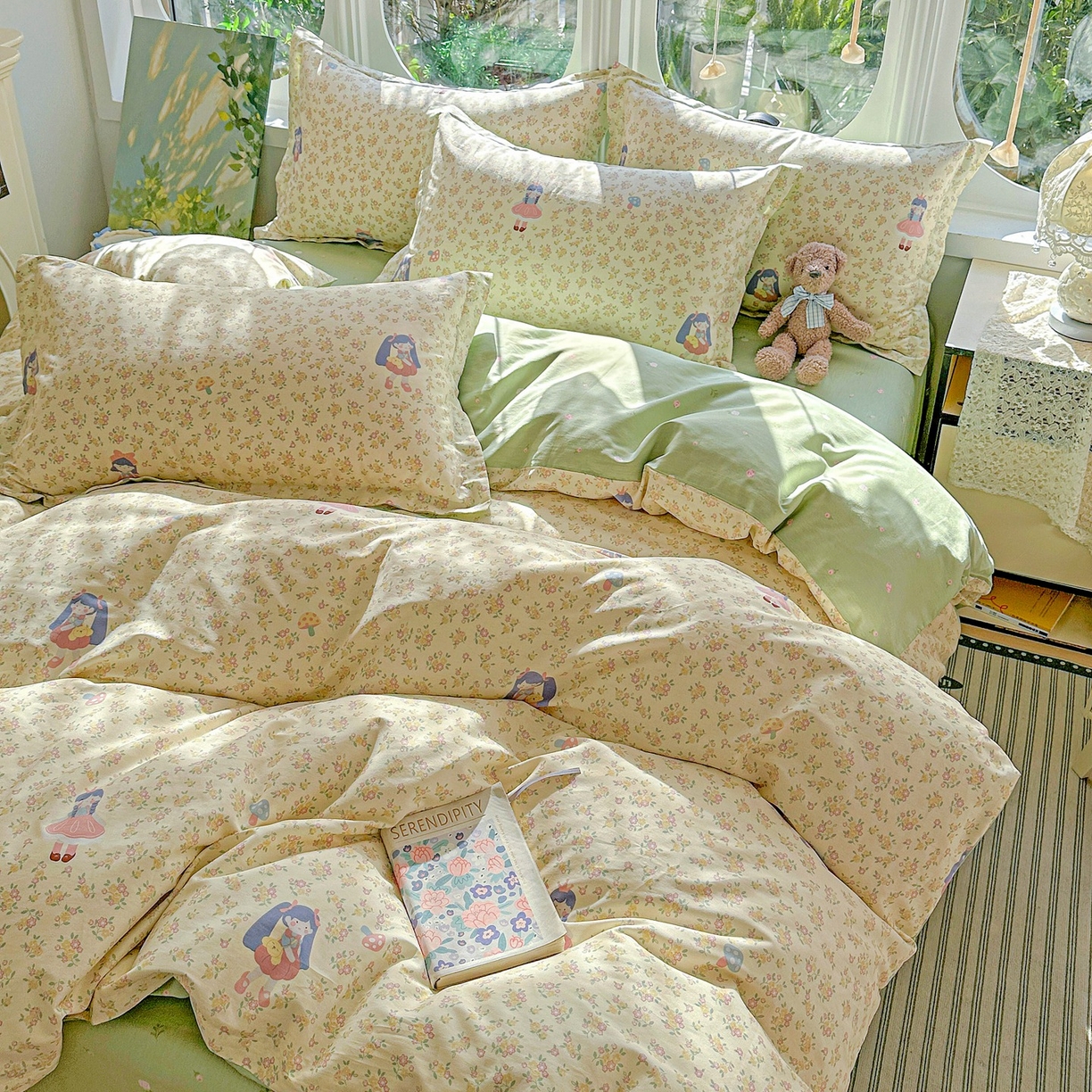 91家纺网 家纺一手货源 找家纺 恩泽家纺 2026春夏新款全棉纯棉12868印花四件套（提供买家秀，预留缩水率） 宅宅女孩