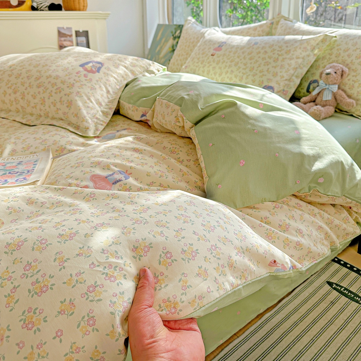 91家纺网 家纺一手货源 找家纺 恩泽家纺 2026春夏新款全棉纯棉12868印花四件套（提供买家秀，预留缩水率） 宅宅女孩