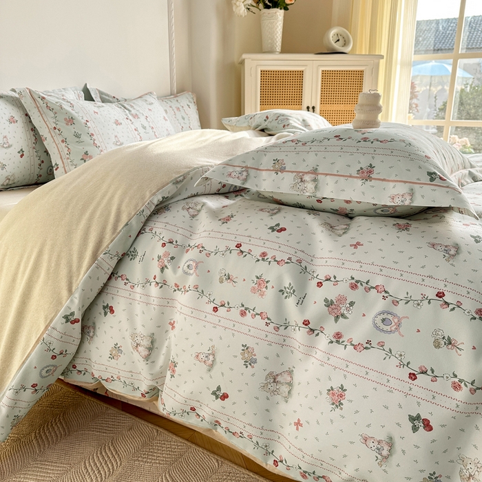 91家纺网 家纺一手货源 找家纺 凌鼎  2026新款混纺加厚磨毛四件套 点点心动