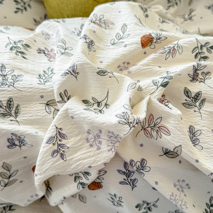 91家纺网 家纺一手货源 找家纺 丽美人家纺 2026新款A类皱皱纱双层印花四件套 紫雾叶兔