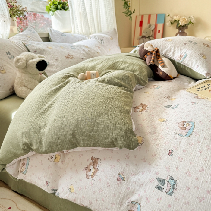 91家纺网 家纺一手货源 找家纺 丽美人家纺 2026新款A类皱皱纱双层印花四件套 贝拉