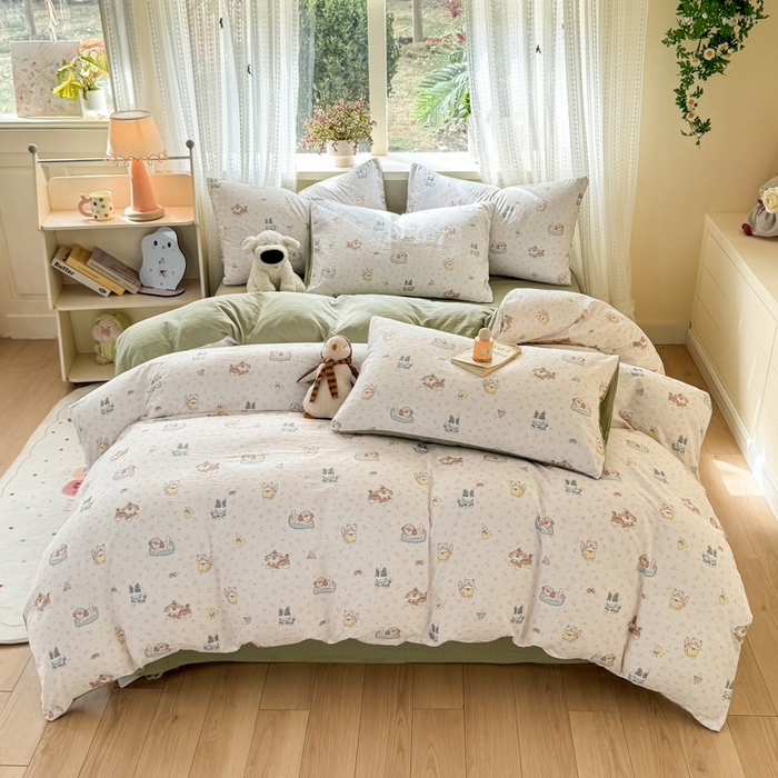 91家纺网 家纺一手货源 找家纺 丽美人家纺 2026新款A类皱皱纱双层印花四件套 贝拉