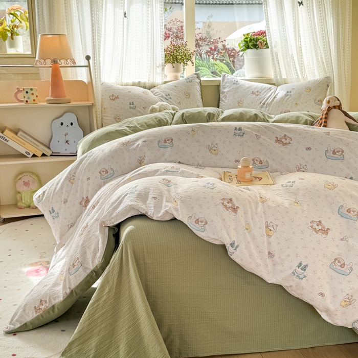 91家纺网 家纺一手货源 找家纺 丽美人家纺 2026新款A类皱皱纱双层印花四件套 贝拉