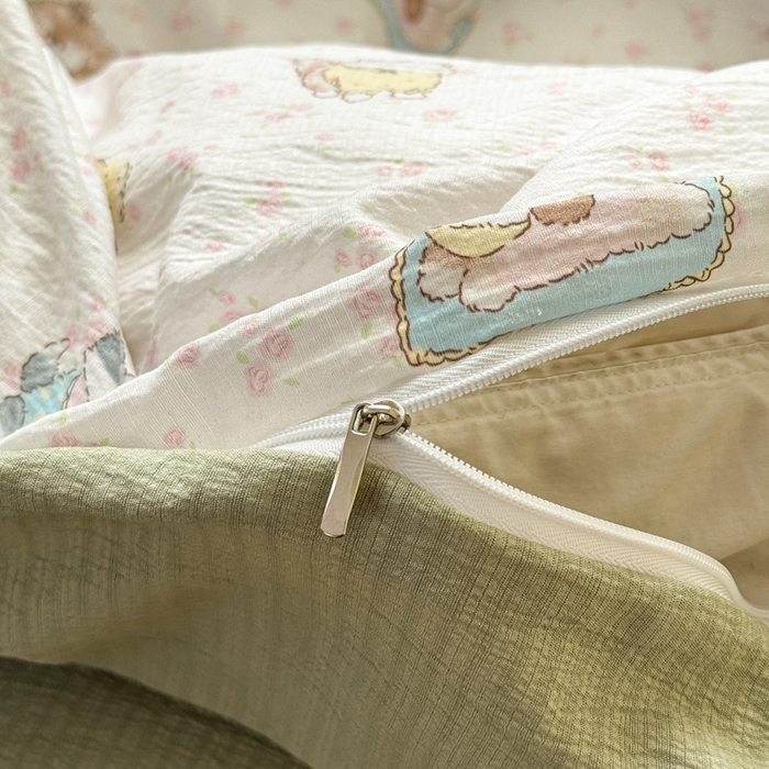 91家纺网 家纺一手货源 找家纺 丽美人家纺 2026新款A类皱皱纱双层印花四件套 贝拉