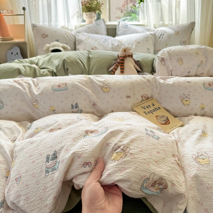 91家纺网 家纺一手货源 找家纺 丽美人家纺 2026新款A类皱皱纱双层印花四件套 贝拉