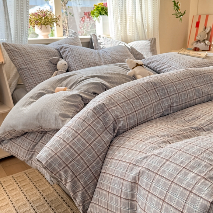 91家纺网 家纺一手货源 找家纺 丽美人家纺 2026新款A类皱皱纱双层印花四件套 布兰卡