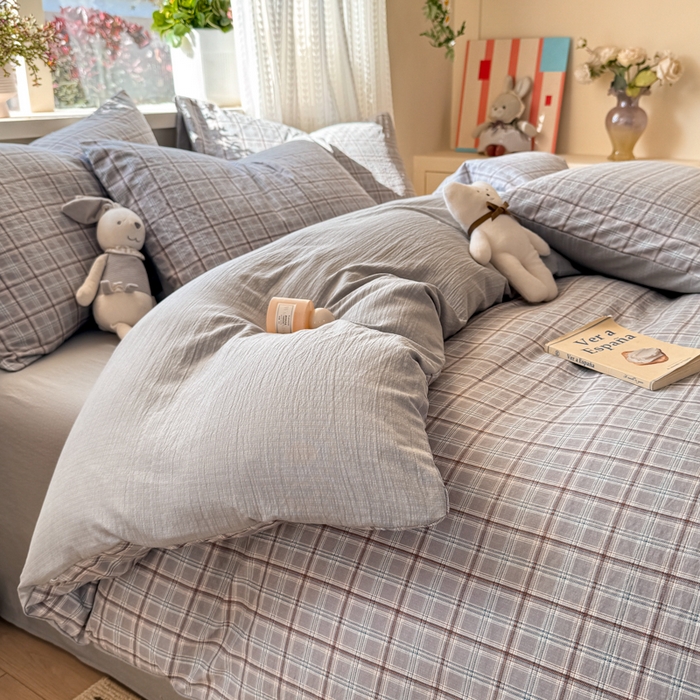 91家纺网 家纺一手货源 找家纺 丽美人家纺 2026新款A类皱皱纱双层印花四件套 布兰卡