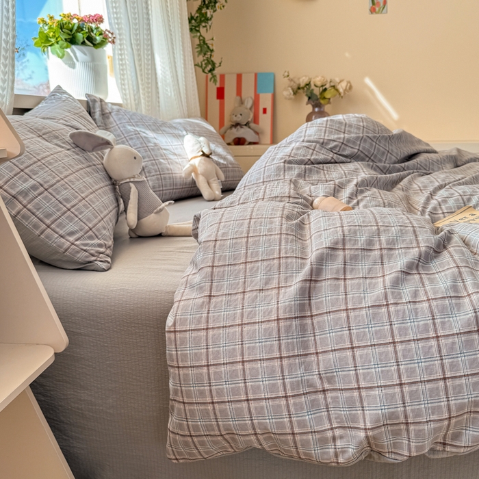 91家纺网 家纺一手货源 找家纺 丽美人家纺 2026新款A类皱皱纱双层印花四件套 布兰卡