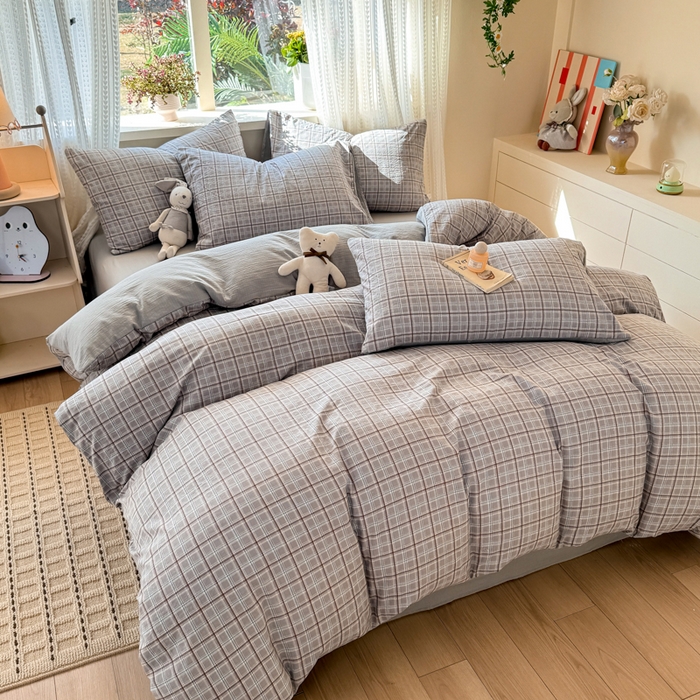 91家纺网 家纺一手货源 找家纺 丽美人家纺 2026新款A类皱皱纱双层印花四件套 布兰卡