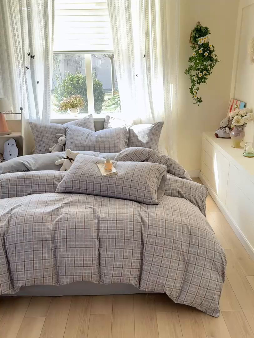 91家纺网 家纺一手货源 找家纺 丽美人家纺 2026新款A类皱皱纱双层印花四件套 布兰卡