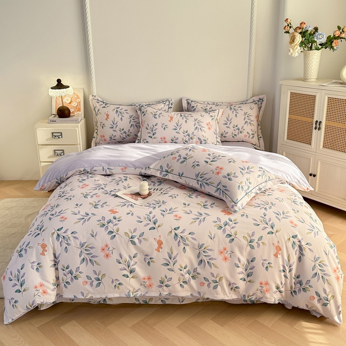 91家纺网 家纺一手货源 找家纺 凌鼎  2026新款混纺加厚磨毛四件套 海棠花语