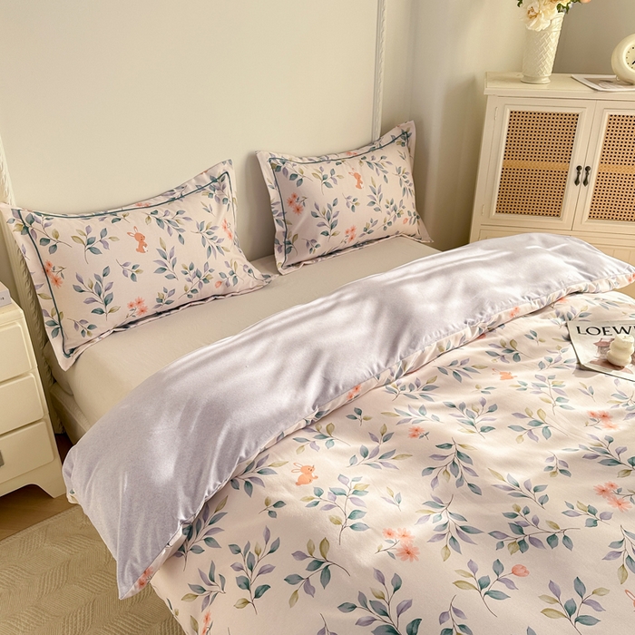 91家纺网 家纺一手货源 找家纺 凌鼎  2026新款混纺加厚磨毛四件套 海棠花语