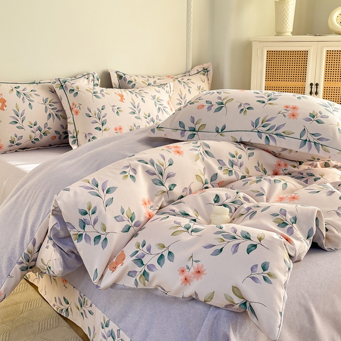 91家纺网 家纺一手货源 找家纺 凌鼎  2026新款混纺加厚磨毛四件套 海棠花语