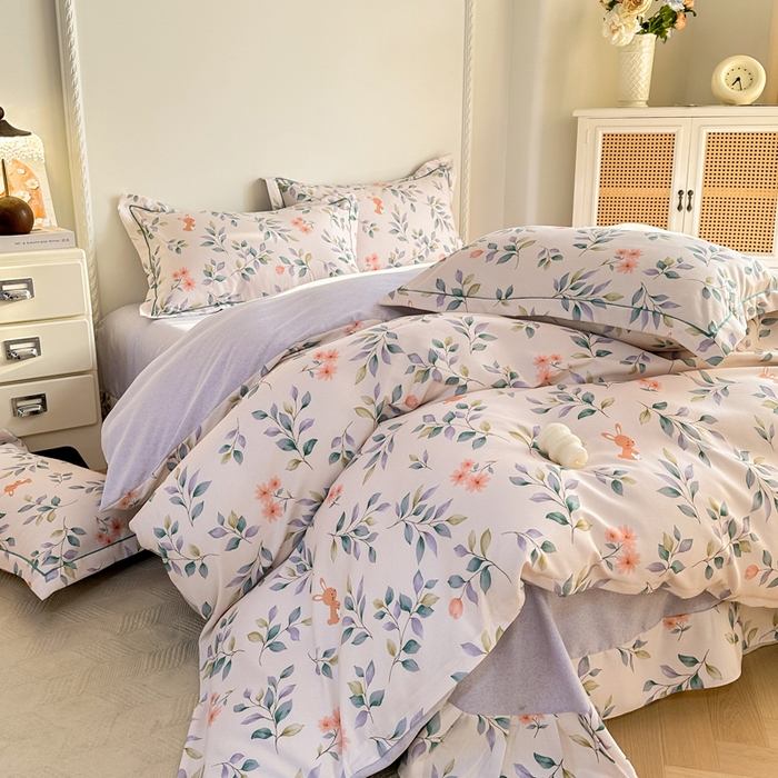 91家纺网 家纺一手货源 找家纺 凌鼎  2026新款混纺加厚磨毛四件套 海棠花语