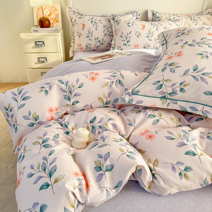 91家纺网 家纺一手货源 找家纺 凌鼎  2026新款混纺加厚磨毛四件套 海棠花语