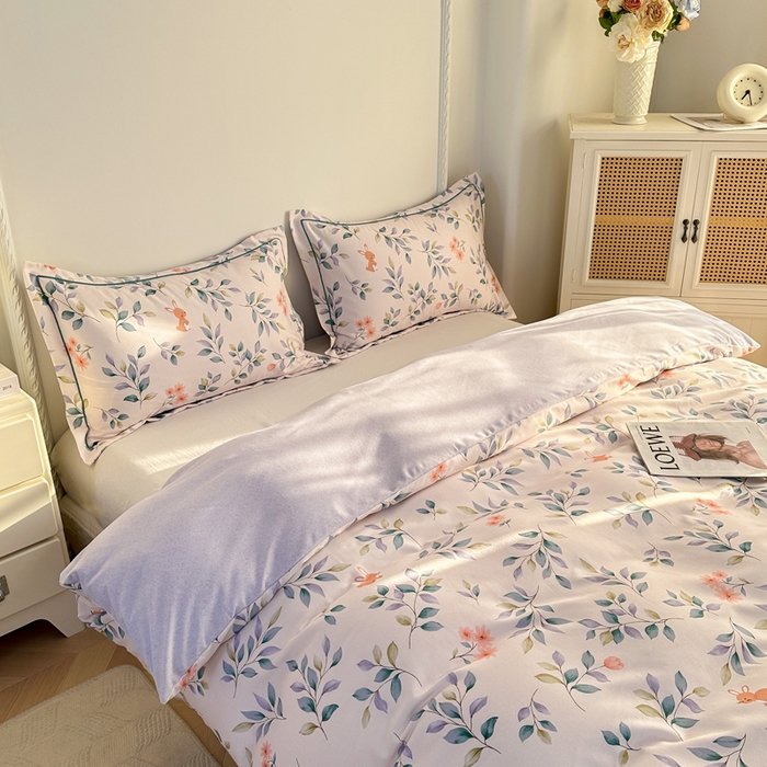 91家纺网 家纺一手货源 找家纺 凌鼎  2026新款混纺加厚磨毛四件套 海棠花语