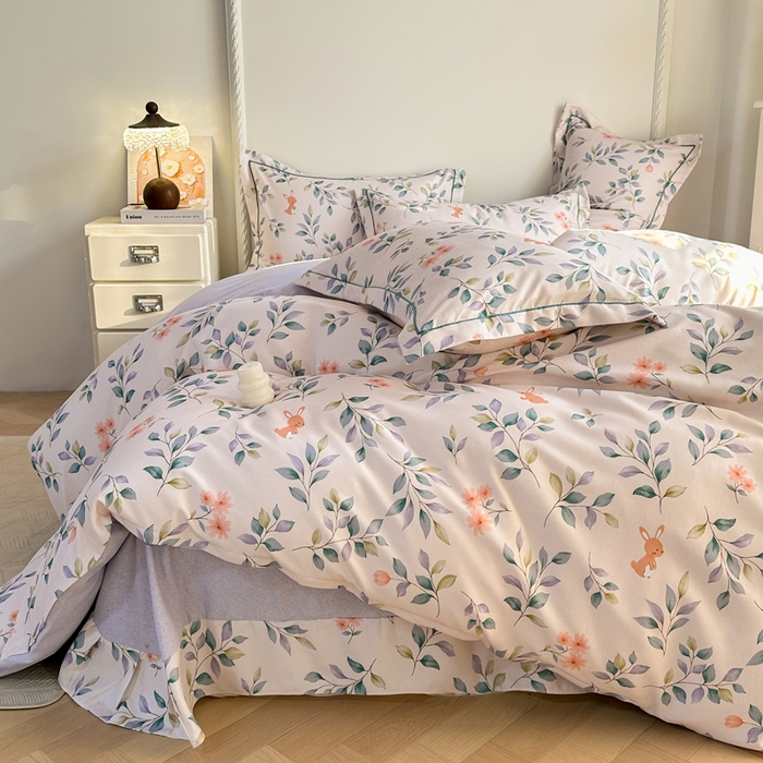 91家纺网 家纺一手货源 找家纺 凌鼎  2026新款混纺加厚磨毛四件套 海棠花语