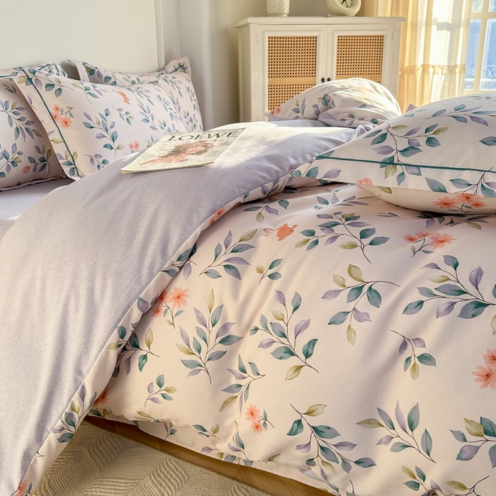 91家纺网 家纺一手货源 找家纺 凌鼎  2026新款混纺加厚磨毛四件套 海棠花语