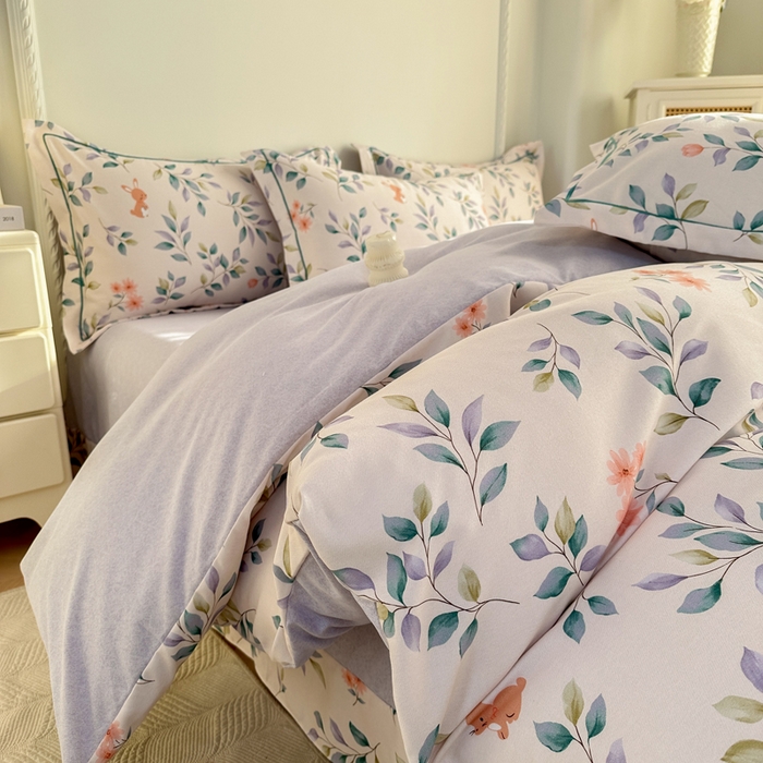 91家纺网 家纺一手货源 找家纺 凌鼎  2026新款混纺加厚磨毛四件套 海棠花语