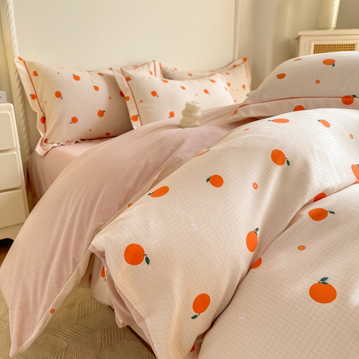 91家纺网 家纺一手货源 找家纺 凌鼎  2026新款混纺加厚磨毛四件套 桔朵