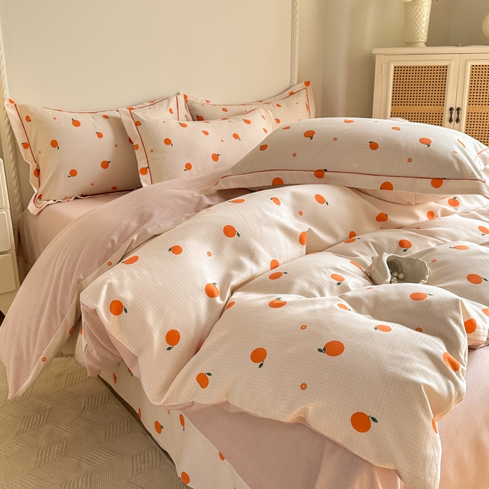 91家纺网 家纺一手货源 找家纺 凌鼎  2026新款混纺加厚磨毛四件套 桔朵