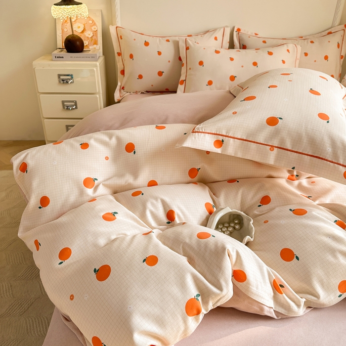 91家纺网 家纺一手货源 找家纺 凌鼎  2026新款混纺加厚磨毛四件套 桔朵