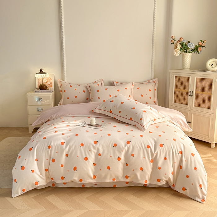 凌鼎  2026新款混纺加厚磨毛四件套 桔朵