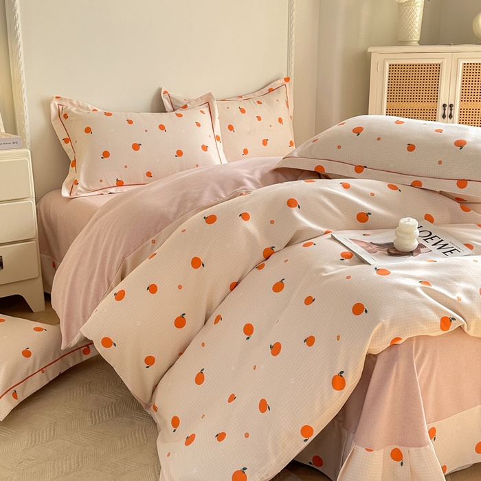 91家纺网 家纺一手货源 找家纺 凌鼎  2026新款混纺加厚磨毛四件套 桔朵