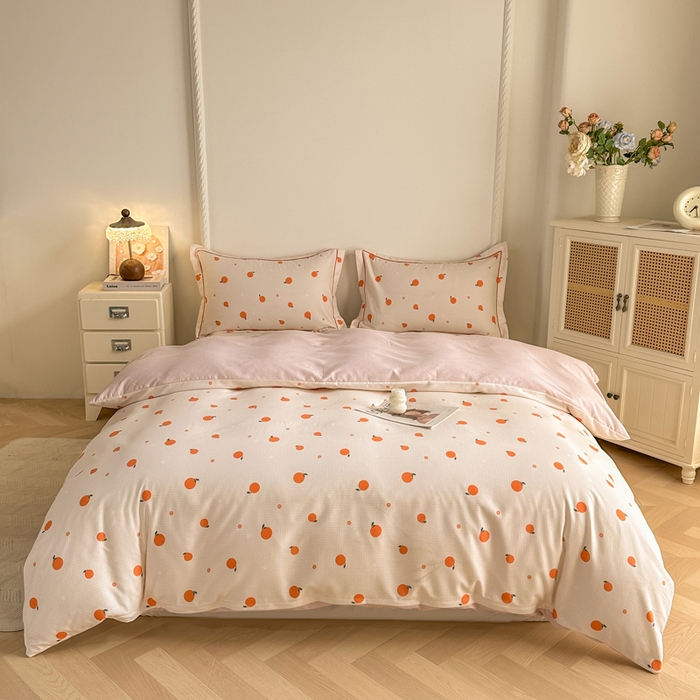 91家纺网 家纺一手货源 找家纺 凌鼎  2026新款混纺加厚磨毛四件套 桔朵